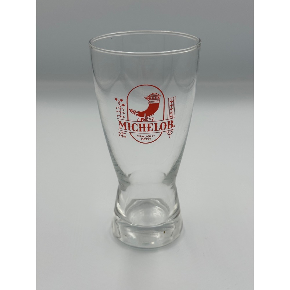 Michelob Draught Beer Glass Vintage Pilsner Logo Barware Clear Red Graphic